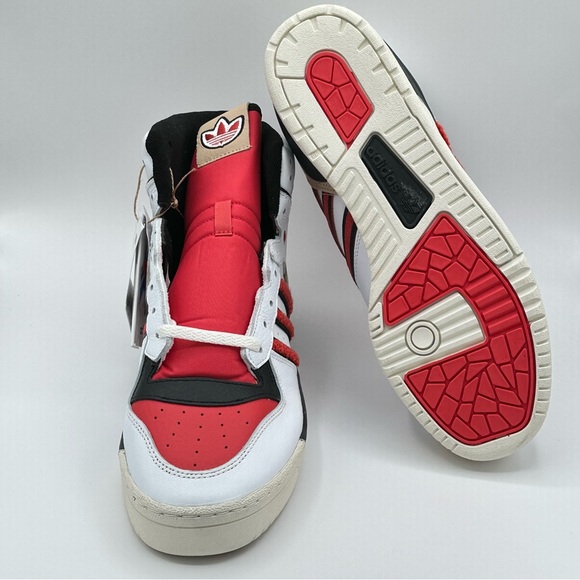 Men’s Adidas Originals Rivalry High Leather Basketball Shoes White Red Size 10.5 - Picture 7 of 9